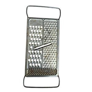 All In One Vintage Cheese Hand Grater Shredder Slicer with 2 Handles Silver Tone